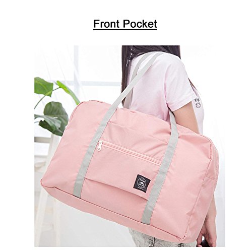 Unova Folding Travel Duffel Bag Packable Light Nylon Water Resistant Tote Weekend Getaway Overnight Carry-on Shoulder (Pink)