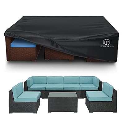 STARTWO Patio Furniture Covers Waterproof, Anti-UV Tear-Resistant 500D Heavy Duty 7-12 Seats Outdoor Furniture Set Cover for Sectional Sofa, Patio Table Cover, 126"x63"x28", Black