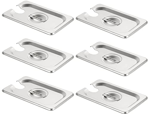 CURTA 6-Pack 1/9 Size Slotted Steam Table Pan Cover, Lid with Handle, NSF, Hotel Pan Cover, Catering Food Pan Cover