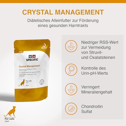 SPECIFIC® Crystal Management (FCW-P) 12 x 85 g - Nassfutter für Katzen - Trägt zur Auflösung von Struvitsteinen bei & beugt Neubildung vor - Geringer Mineralgehalt - DECHRA Veterinary Products