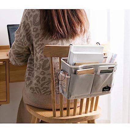 RAJA DHIRAJ Bed Organizer Hanging with Metal Hooks, Bedside Storage Caddy Hanging Organizer Bag Holder Bunk Bed Storage Pocket for Top Bunk Dormitory Bedside Storage for Books Phones Remote Control 4