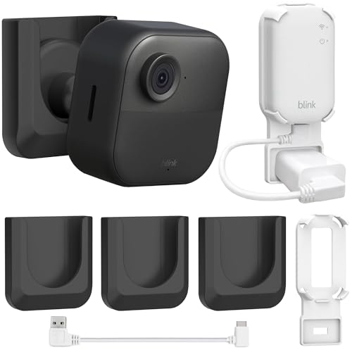 Image of 3 Blink Camera No Drill Wall Mount Bracket for Blink Outdoor 4 /2k / Blink Mini 2 with 1 Outlet Wall Mount for Blink Sync Module Core, No Screw Adhesive Camera Mount for Blink (Camera Not Included)