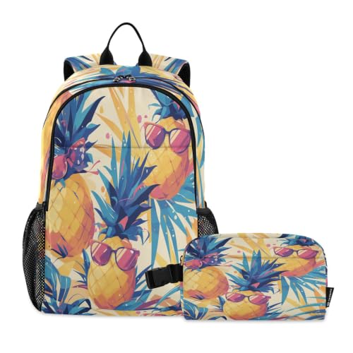 Sac à dos étudiant ananas tropical avec sac à lunch isotherme