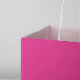 Oikss 50 Pack 8x4.75x10 Inch Medium Hot Pink Kraft Paper Bags with Handles Bulk for Birthday Wedding Party Favors Grocery Retail Shopping Business Goody Craft Gift Bags Sacks (Fuchsia 50pcs Count)