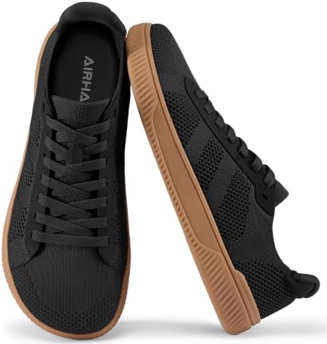 AIRHAS Mens Wide Toe Box Barefoot Shoes Zero Drop Fashion Sneakers for Men Walking Casual Minimalist Shoes(Black/Gum,11.0W)