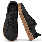 AIRHAS Mens Wide Toe Box Barefoot Shoes Zero Drop Fashion Sneakers for Men Walking Casual Minimalist Shoes(Black/Gum,10.5W)