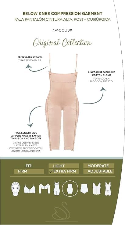 Image of Annette Women's Below The Knee Compression Shapewear - High-Waisted Butt lifting Garment - Two Side Zipper & Removable Strap