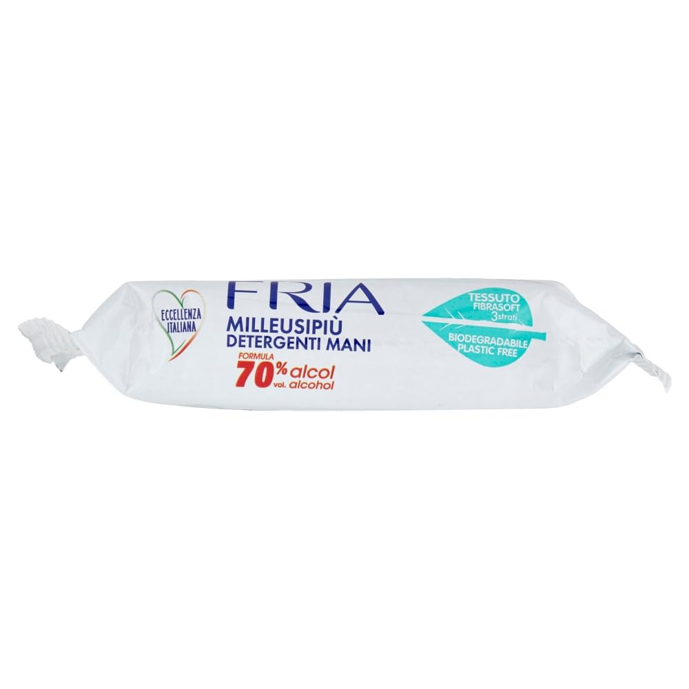 Fria MilleusiPiù Igienizzanti, Salviette Detergenti con Formula Igienizzante al 70% di Alcol, Tessuto Fibrasoft 3 Strati Biodegradabile, Confezione da 20 Salviette
