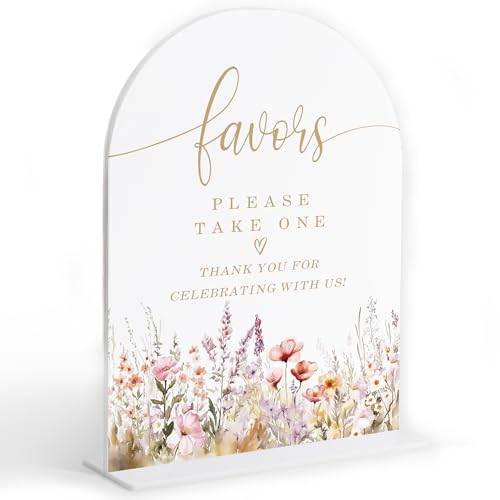 Boho Floral Wedding Favors Please Take One Sign, Wedding Reception Table Decorations, Arched Acrylic Table Sign with Base for Bridal Shower Parties, Engagement Decor, Anniversary Party Supplies, 13