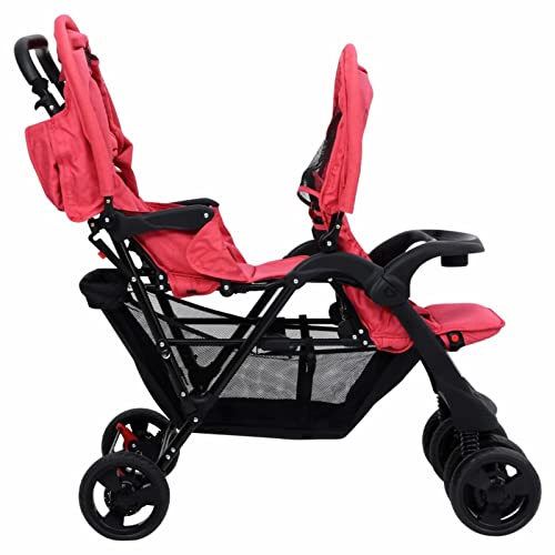 Hogotin Geschwisterwagen Zwillingskinderwagen Kinderwagen Zwillinge Zwillingsbuggy Rot Stahl Für Den Außenbereich Geeignet