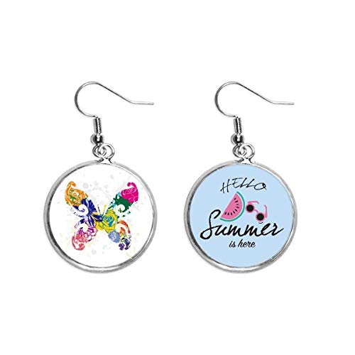 Pendientes de sandía estilo grafiti con mariposa de colores y flores para lóbulo de oreja