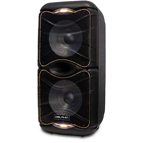 Dolphin BoxParty 212 Dual 12" Portable Bluetooth Party Speaker â€“ Loud Sound with Deep Bass, LED Lights, PA System, 5-Band Equalizer, and Expandable Battery