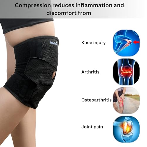 Image of Wonder Care Adjustable Wrap Knee Support Brace, Air Mesh Fabric Knee Brace Cap for Pain Relief, Sports, Arthritis, Running Protection for Men & Women (1, M)