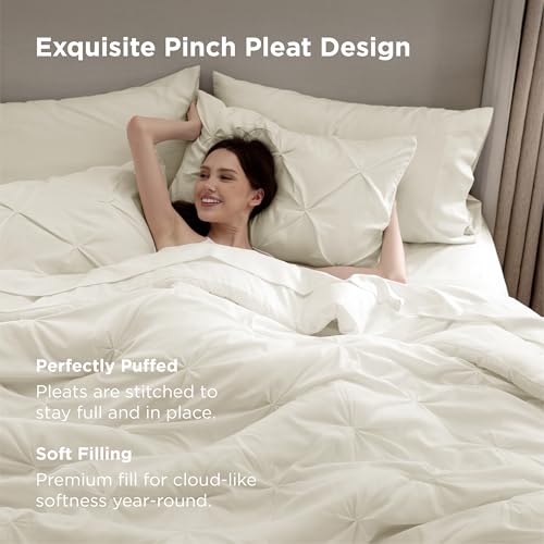 Bedsure Full Comforter Set Ivory - Bed in a Bag Full Size Bedding Set 7 Pieces, GentleSoft™ Pintuck Bed Set Gift for Family, All Season Down Alternative Comforter with Sheets, Pillowcases & Shams by Bedsure - Image 3