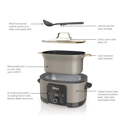 Ninja Foodi PossibleCooker, 8-in-1 Slow Cooker with Removable Non-Stick Pot, Steaming Rack, Integrated Spoon & Glass Lid, Slow Cook, Sear, Braise, Steam & more, 8L, Stone Gold, MC1001UKSTGD - Image 10