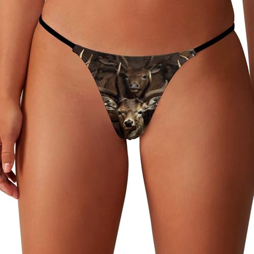 IUBBKI - IUBBKI String de Chasse en Forme de cerf pour Femme, Motif crâne, Bois de cerf, Culotte Invisible à l'arrière, String Sexy Taille Basse, sous-vêtements