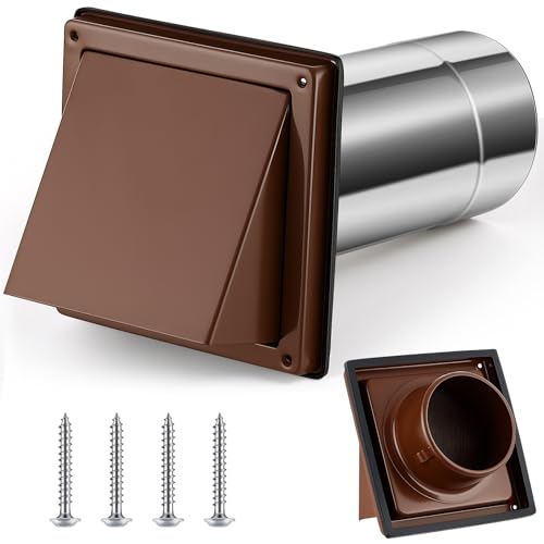 Image of Gisafai 6 inch Dryer Vent Cover Outside with Stainless Steel Guard Wall Dryer Exhaust Cap and Removable Extended Pipe Vent Shroud Hood Cushioned Non Return Flap with Sealing Gasket Grille(Brown)
