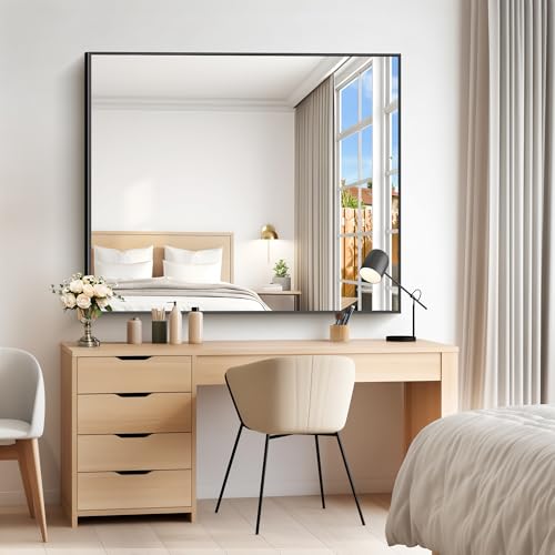 Image of COFENY 40x48inch Black Bathroom Mirror, Black Rectangle Mirror with Frame, Large Rectangular Wall Mirrors for Bathroom, Living Room, Hair Salon, Big Farmhouse Mirror Hang Horizontal /Vertical