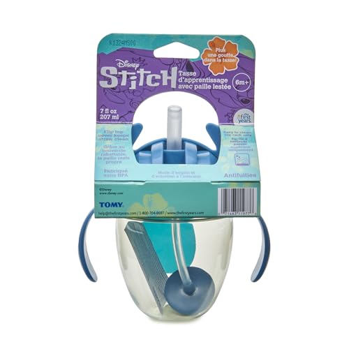 Image of The First Years Disney Lilo & Stitch Weighted Straw Cup - Spill Proof Toddler Straw Cups with Flip Top Cover - Transition Sippy Cup - Toddler Feeding Supplies - 7 Oz - Ages 6 Months and Up