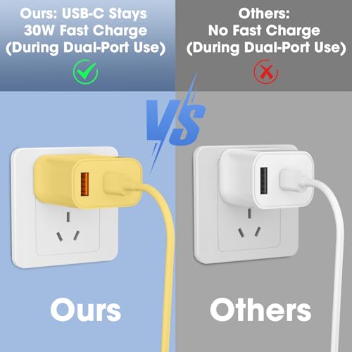 iPhone 17/16/15 Pro/Pro Max Charger, Dual Port USB-C Wall Charger with PD 40W & QC 20W Fast Charging, 10FT USB-C Cable for iPhone, iPad Pro, MacBook M1/M2/M3, Android (Yellow, 10 FT) — view 5