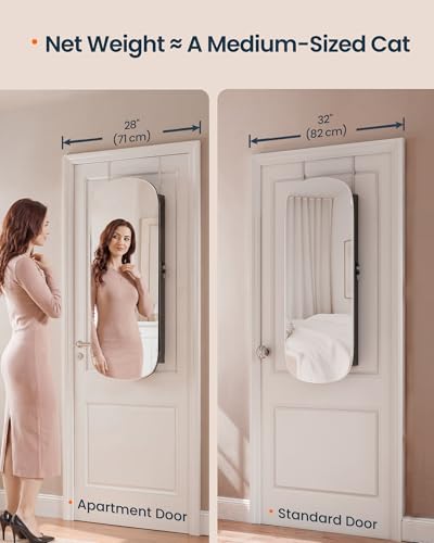 Image of SONGMICS HOME Jewelry Armoire, Mirror Jewelry Cabinet, Full Length Mirror with Storage, Wall or Over The Door Jewelry Organizer Cabinet, Built-in LED, Lockable Armoire, Black