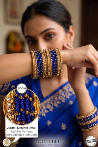 Image of NMII Non-Precious Metal with Base Metal and Zircon Gemstone Studded Ball Chain Linked Glossy Finished Silk thread Bangle set for Women and Girls
