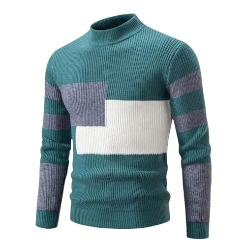 Men Turtlenck Patchwork Pullover Sweater Long Sleeve Ribbed Slim Fit Wool Warm Jumper