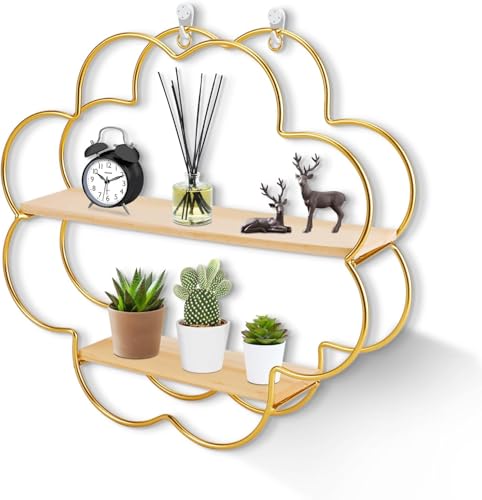 HMIEPRS Hölzerne Schwimmende Regale für Wand, 2-Etagen Holz Wandregale...