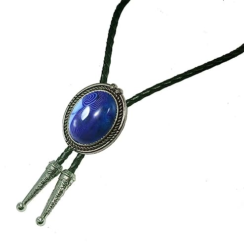 Image of Moranse Bolo Tie with Natural Tiger Eye Stone Celtic Style Genuine and Cowhide Rope