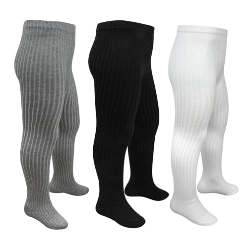 MOEMOE BABY Girls Tights Toddler Seamless Leggings Tights Soft Thick Cotton Cable Knit Tights 3 Packs for Girls