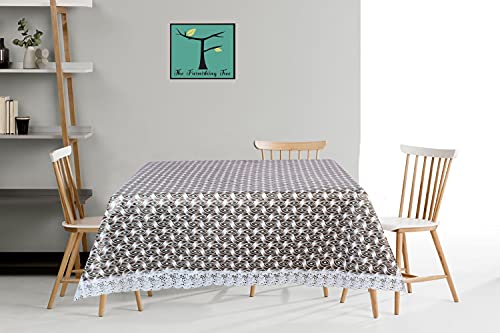 Image of The Furnishing Tree Waterproof Square Shaped 4 Seater Printed Dining Table Cover Size 60x60 inches with White Border Lace