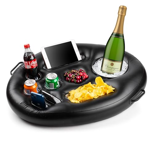 Vaygway Inflatable Floating Drink Holder for Pool, Hot Tub -Premium Quality Large Drink and Food Holder Float for Lake, Beach, Pool- Swimming Pool Accessories- Tablet, Phone