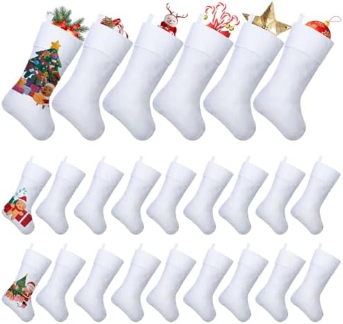 Asisca 24 Pieces Christmas Sublimation Non-Woven Stockings, 18 Inches Christmas Stockings Xmas Fireplace Hanging Stockings DIY Heat Transfer Printing Christmas Decoration