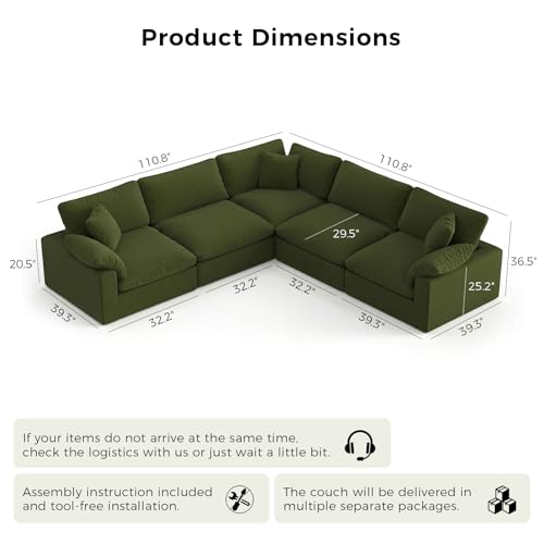 Image of 211.6 inch Cloud Modular Sectional Sofa,Green Down Filled Sofa 5 Seat,Minimalist Sofa Cover Washable and Replaceable Couches for Living Room,Sectional Sofa Deep Seat