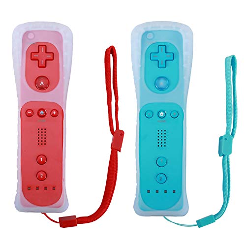 Lactivx Wii Remote Controller,Wireless Gesture Controller with Silicone Case and Wrist Strap for Wii Wii U Console (2 Pack, Red and Blue)