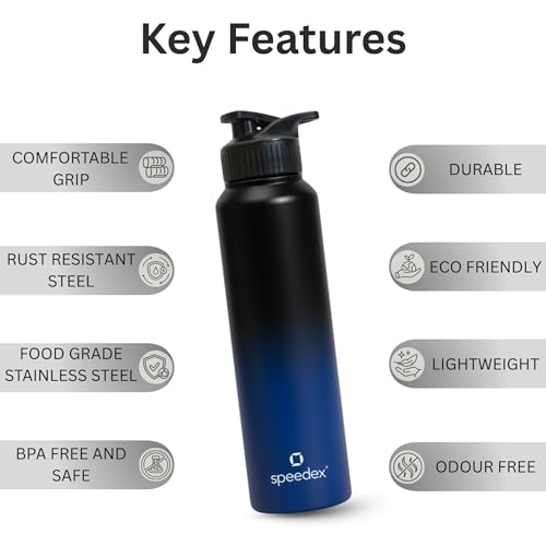 Image of Speedex Stainless Steel Metal Water Bottle 1 Ltr 1000 ml, BIS Approved, Leak Proof Sipper Cap Bottle for Office, School, Gym, Travel, Daily Use for Men, Women, Kids, Adults, Black Blue, Set of 3