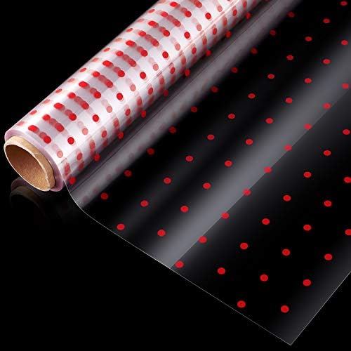 STOBOK Cellophane Wrap Roll | Red Polk Dot Gift Wrappings Paper 40CM x 30M,2.5 Mil Thicken Transparent Long Film Gift Wrappings Packing Paper for Hampers Flowers Craft Basket Food