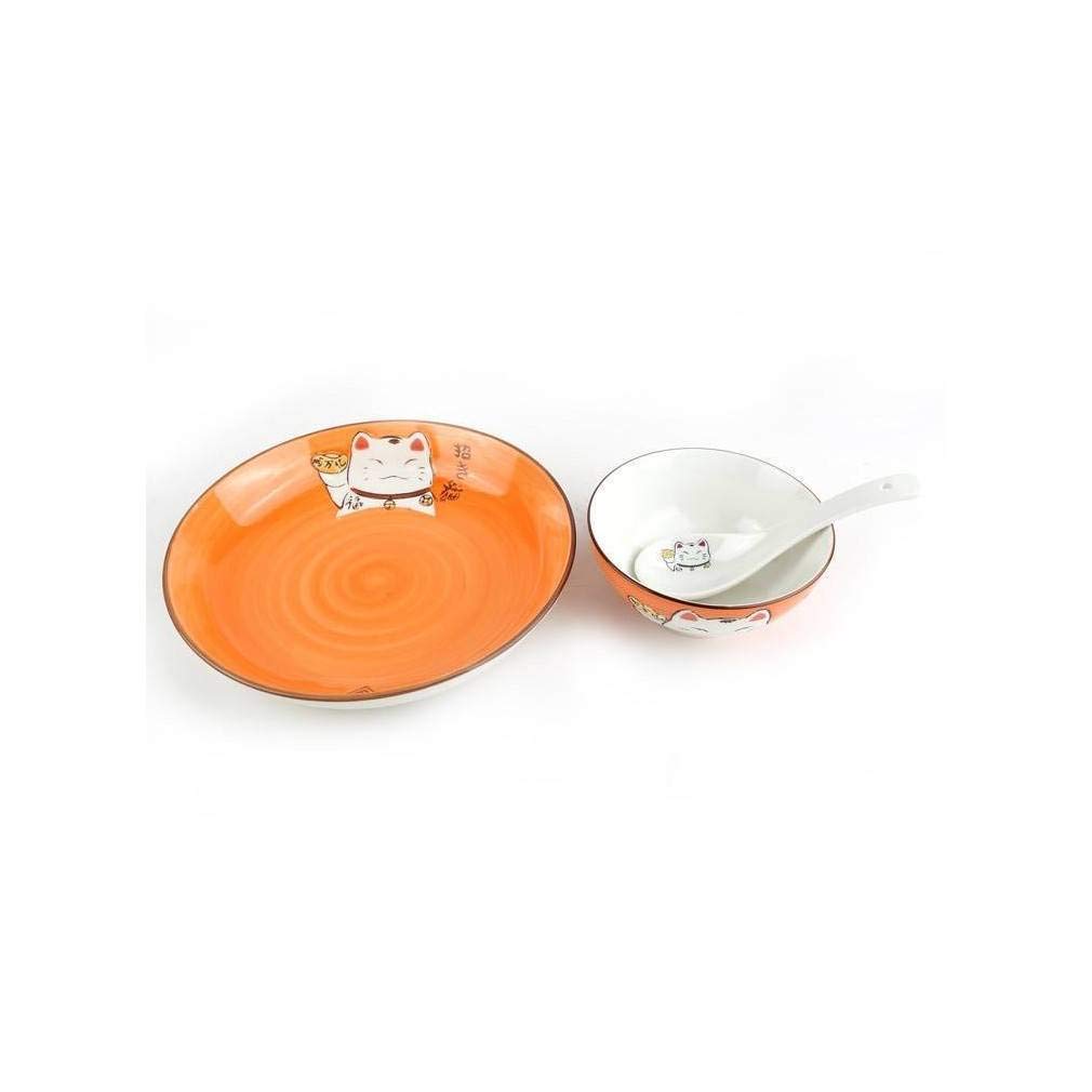 lachineuse - Coffret Repas Japonais - Design Maneki Neko - Pour 4 Personnes - Bols, Assiettes et Cuillères - Décoration Japonaise - Idée Cadeau Japon Asie