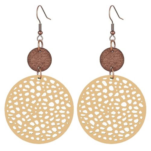 GerRiT ハンドメイド ボヘミアン 幾何学模様 木製イヤリング レディース ガールズ ヴィンテージ アフリカ 自然 木製 イヤリング 軽量 中空 ティアドロップ エスニック ファッション ステートメント