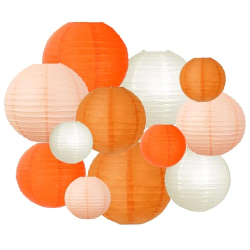 ZOOYOO Orange Peach Paper Lanterns Decorative, Thanksgiving Party Hanging Paper Lanterns Decorations for Fall Harvest Thanksgiving Boho Birthday Wedding Bridal Shower Home Decor Party Decoration 12PCS