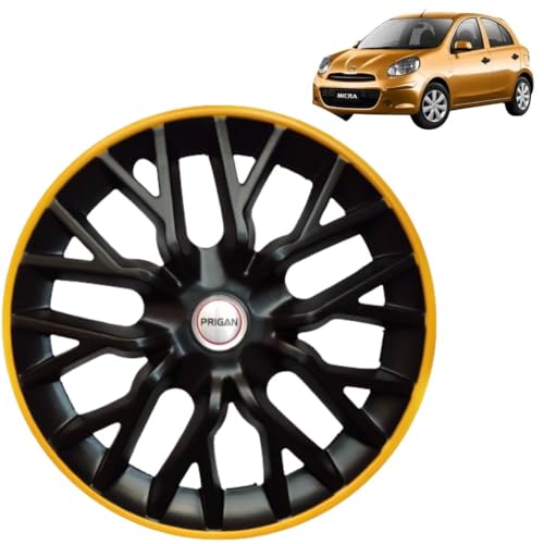 Image of PRIGAN Wheel Cover for MICRA 14 Inch Black Yellow Wheel Cap (Available in 12,13,14 Inch) (Set of 4 Pcs) (Press Fitting) Model- Power GT Yellow-14