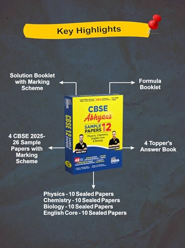 Image of Disha CBSE Abhyaas Sample Papers Class 12 - Physics, Chemistry, Biology & English Core | 100% Solutions with Marking Scheme | 40 Test Booklets, CBSE 2025-26 Sample Papers & Topper's Answer Sheets