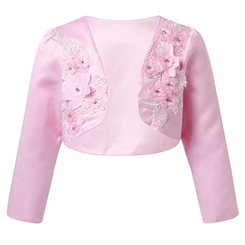 Kids Flower Girls Wedding Dress Cover Up Cropped Short Cardigan Long Sleeves Princess Bolero Shrug