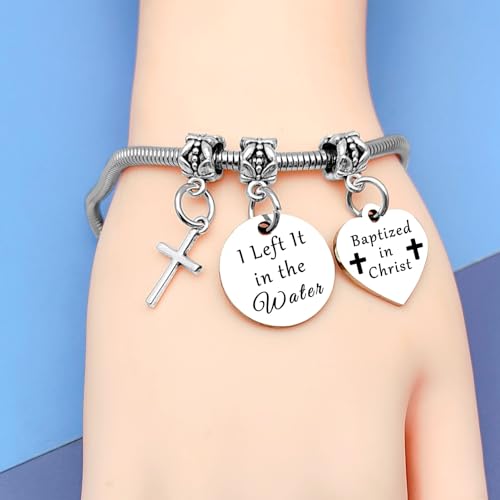 DlaeKua Christian Gifts Stainless Steel Bracelet Baptism Gift for Women Men Religious Bracelet Goddaughter Presents from Godmother Godfather First Baptism Faith Gifts for I Left It in the Water