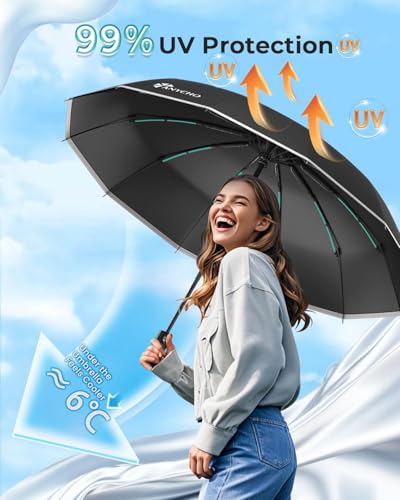 Image of ANYCHO Umbrella for Men, Wind & Rain Resistant Umbrellas 3 Fold for Women, Automatic Umbrellas with UV Protection, Folding Umbrella for Travel with 36 Sturdy Ribs