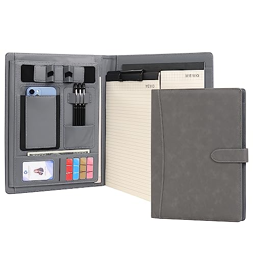 Wason Portefeuille A4 Padfolio Porte-documents en Cuir PU avec Multi-poches Bloc-notes Planchettes Amovible et Support Téléphone Tablette pour Organisateur...