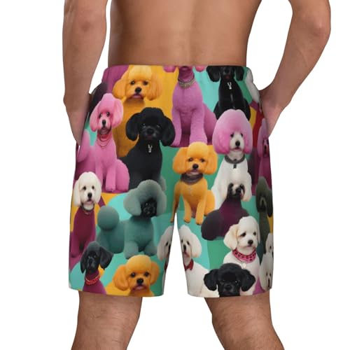Poodles Dogs Men's Soft Double Swim Shorts, Lounge Swiming Shorts Pants Breathable Summer4