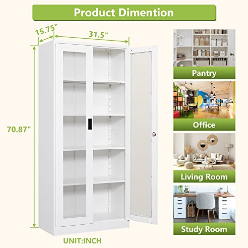 Afaif Curio Cabinet Glass Display Cabinet With Glass Door & 4 Adjustable Shelves, 71" Tall Metal Storage Cabinet,Freestanding White Bookshelf Bookcase Liquor Cabinet For Home Office Living Room Pantry #TOP2