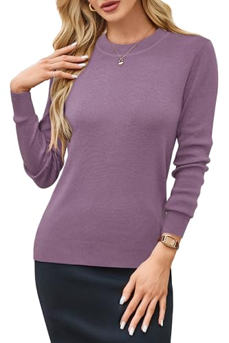 Image of Arach&Cloz Women's Wool Blend Classic Crew Neck Casual Fall Sweaters