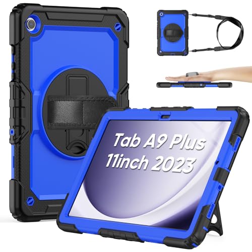Sibeitu Case for Samsung Galaxy Tab A9 Plus 2023 with Screen Protector Pencil Holder, Galaxy Tab A9+ Plus Case 11 Inch SM-X210/X216/X218 Heavy Duty Shockproof w/ 360 Stand Hand Shoulder Strap | Blue
